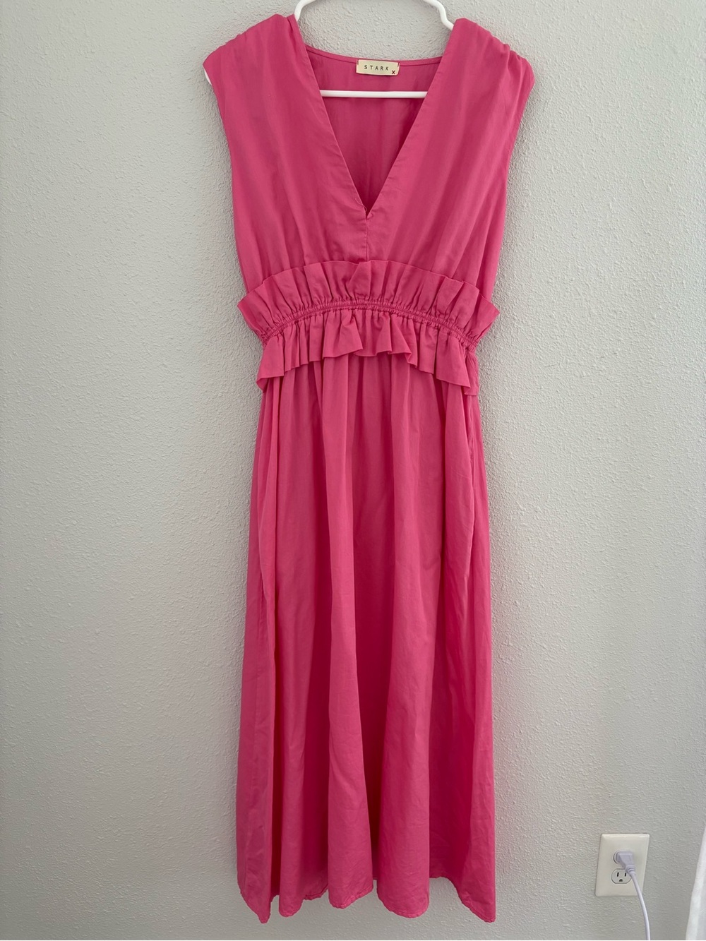 STARKx Pink 100% Cotton Midi Dress with Pockets and Ruffle-Waist (size S)